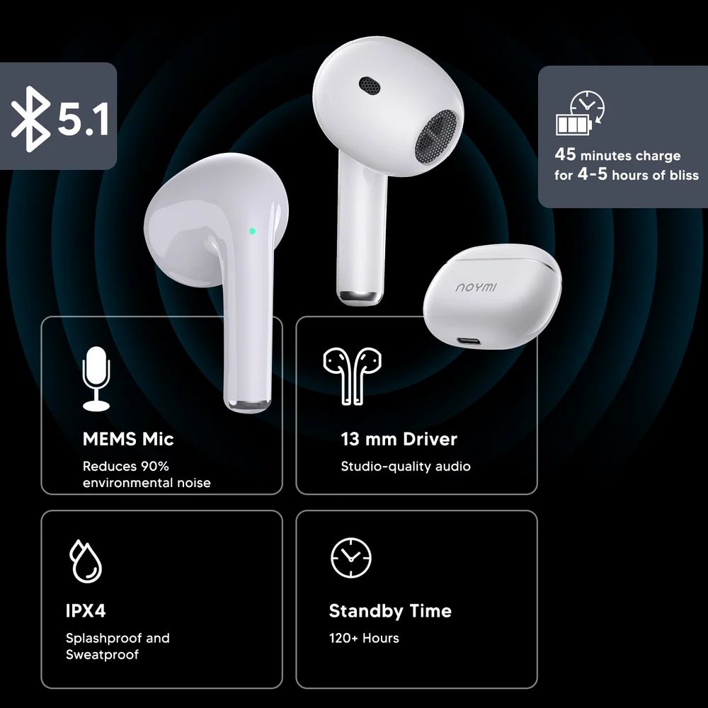 White ET 219 True Wireless Bluetooth Earbuds