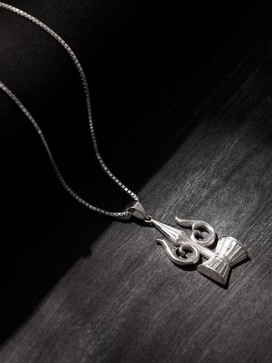 Shiva Trishul Damaru Locket With Chain Sterling Silver Stainless Steel Pendant