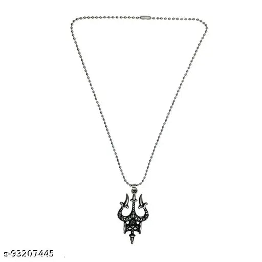 Shiva Trishul Damaru Locket With Chain Sterling Silver Stainless Steel Pendant