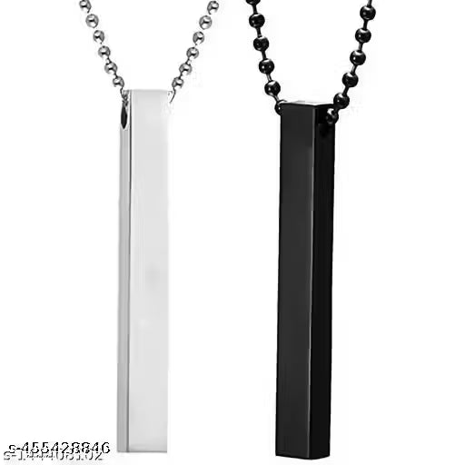 Men's Jewellery 3D Cuboid Vertical Bar/Stick Stainless Steel Locket Pendant Necklace fo Boys And Men