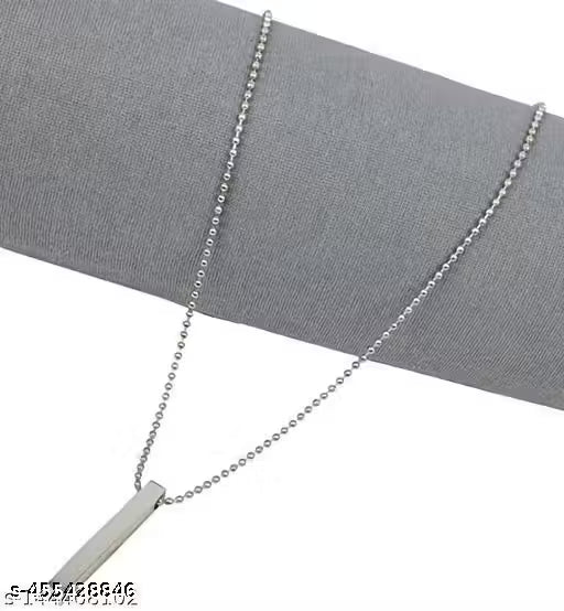 Men's Jewellery 3D Cuboid Vertical Bar/Stick Stainless Steel Locket Pendant Necklace fo Boys And Men